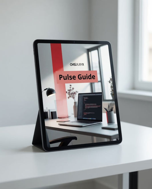 Tablet displaying a 'Pulse Guide' on a desk with a blurred office background