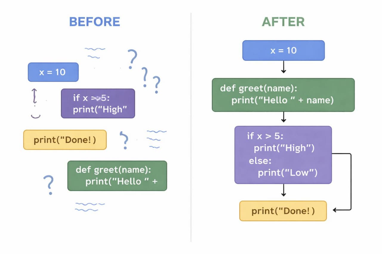 Comparison of code snippets before and after refactoring into a function.