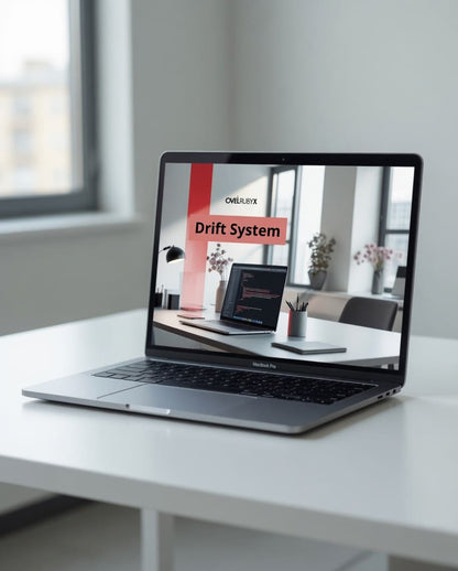 Laptop on a desk with a blurred office background