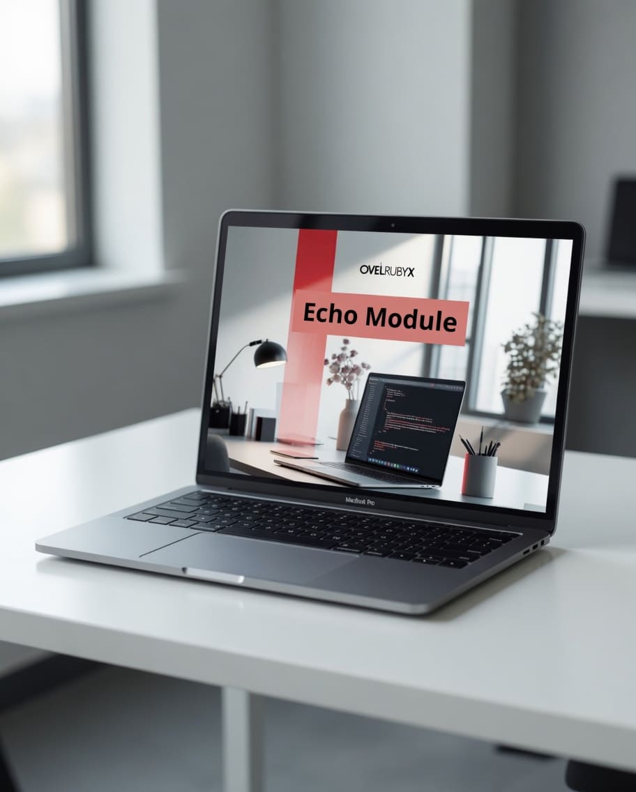 Laptop on a desk displaying an 'Echo Module' by OvertureX