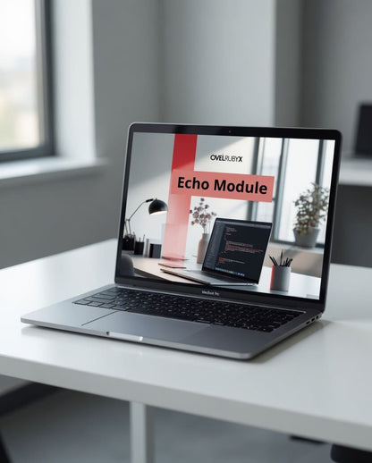 Laptop on a desk displaying an 'Echo Module' by OvertureX