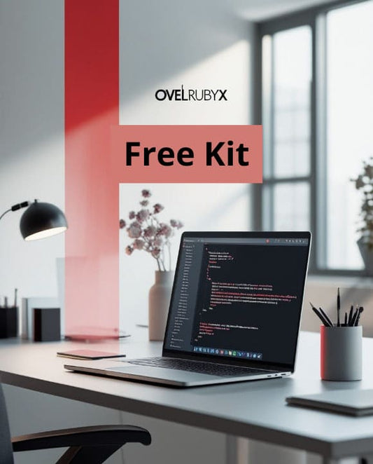 Laptop on a desk with 'OvelRubyx Free Kit' text overlay