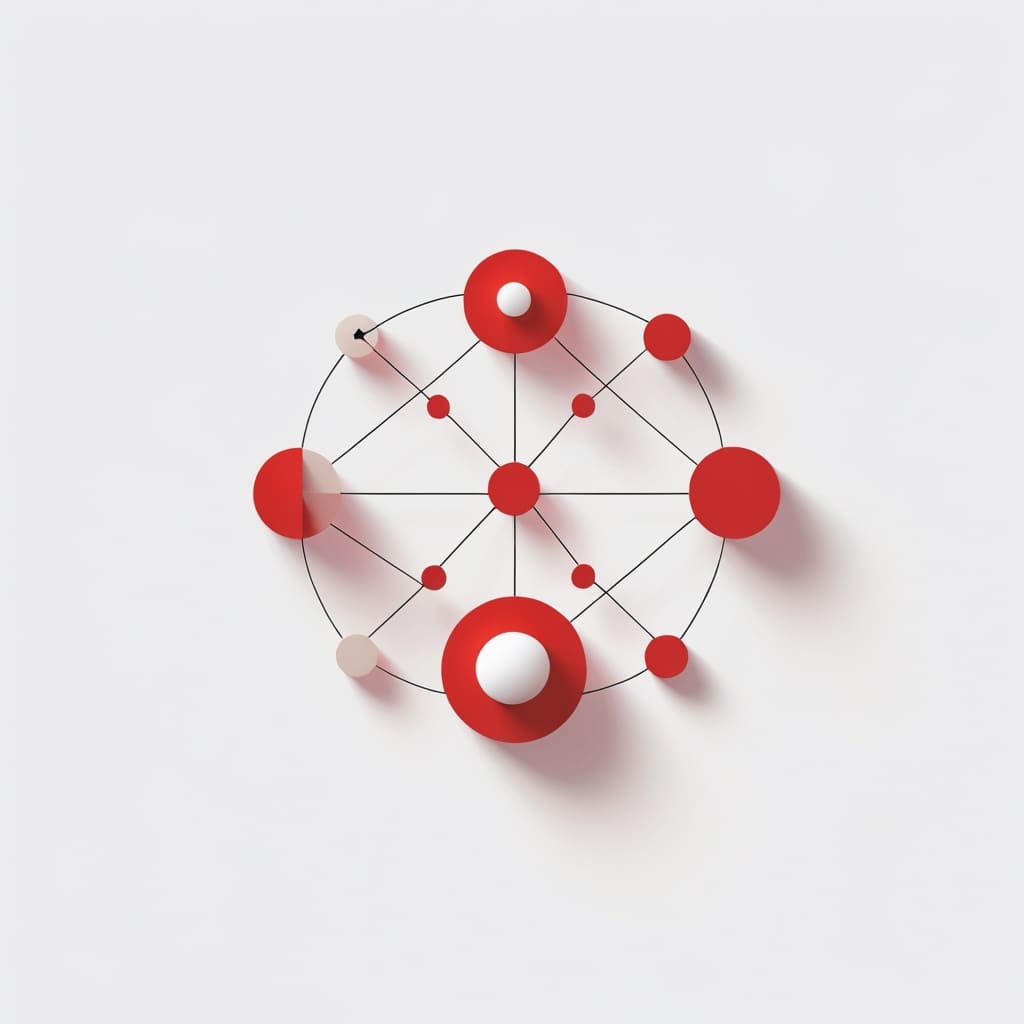 Geometric design with red and white circles on a light gray background