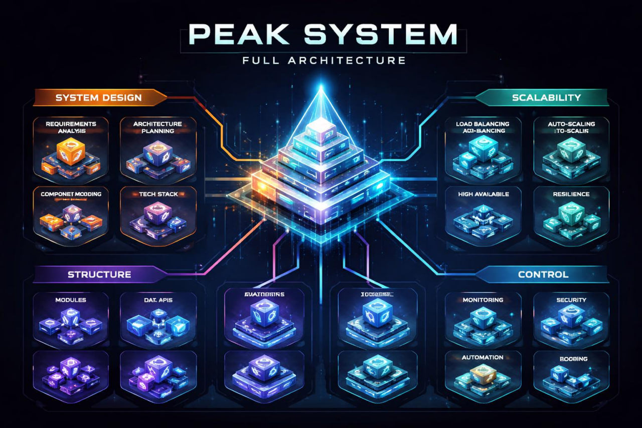 Diagram of Peak System full architecture with various components and features.