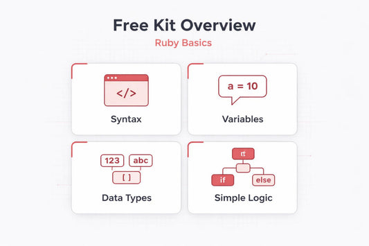 Free kit overview for Ruby Basics with icons and text on a white background