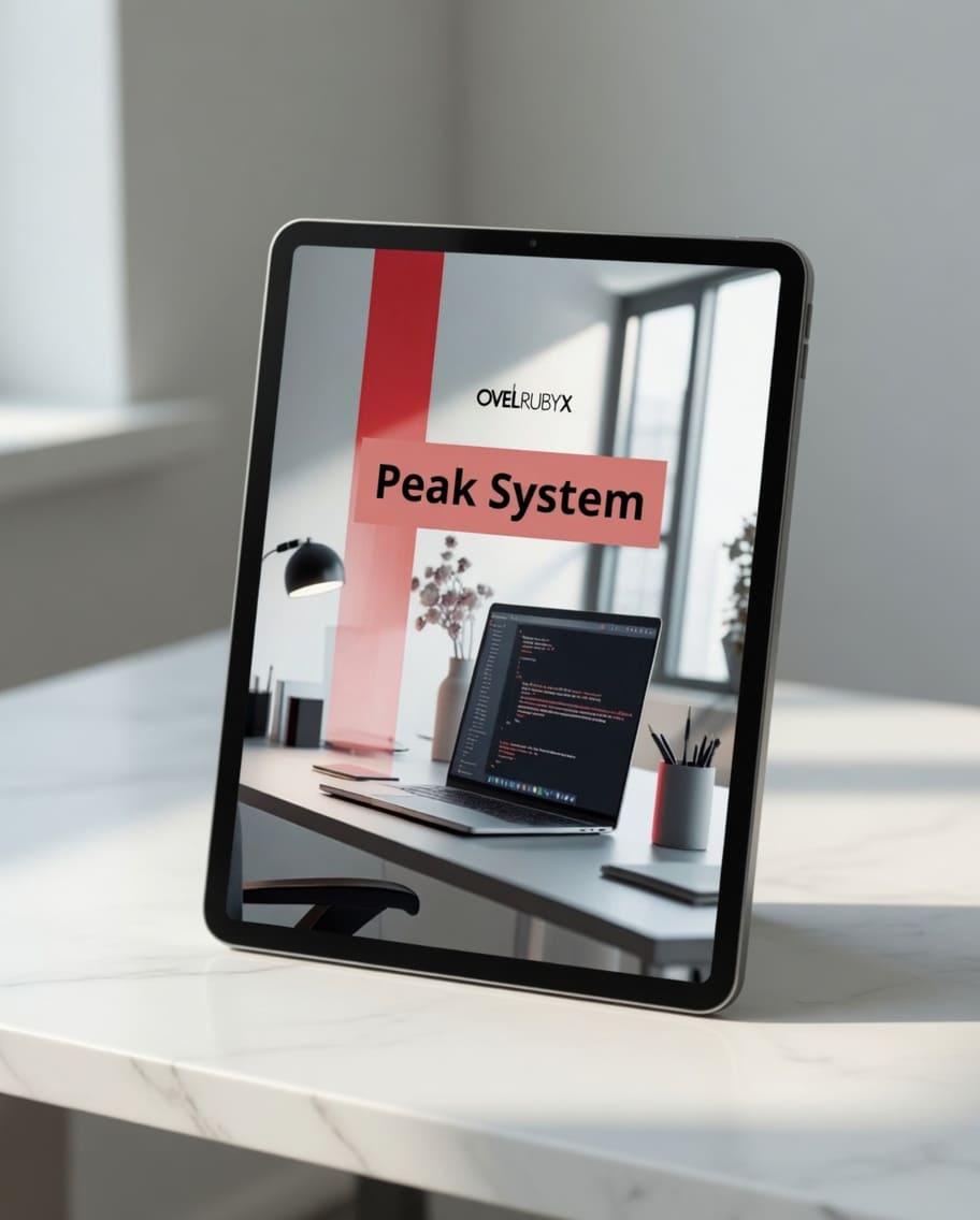 Tablet displaying a 'Peak System' document on a desk with a blurred background