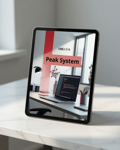 Tablet displaying a 'Peak System' document on a desk with a blurred background