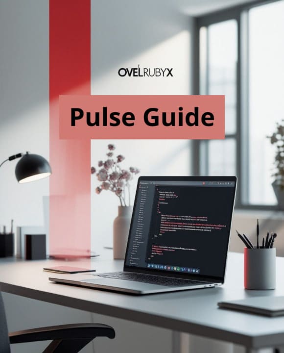 Laptop on a desk with 'OvelRubyx Pulse Guide' text overlay