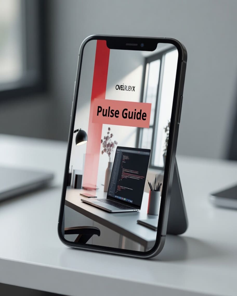 Phone displaying a 'Pulse Guide' on a desk with a blurred office background