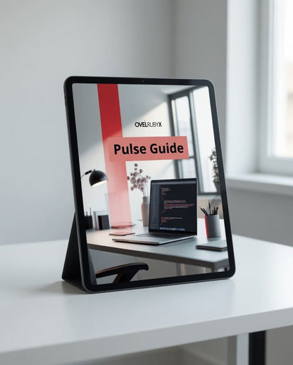 Tablet displaying a 'Pulse Guide' on a desk with a blurred office background